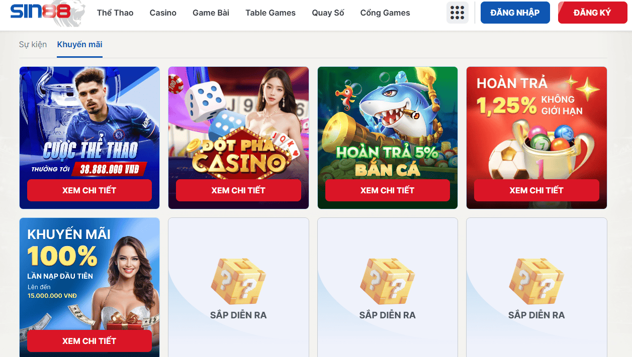 Những sự kiện ưu đãi hot hit dành cho hội viên tại Sin88 